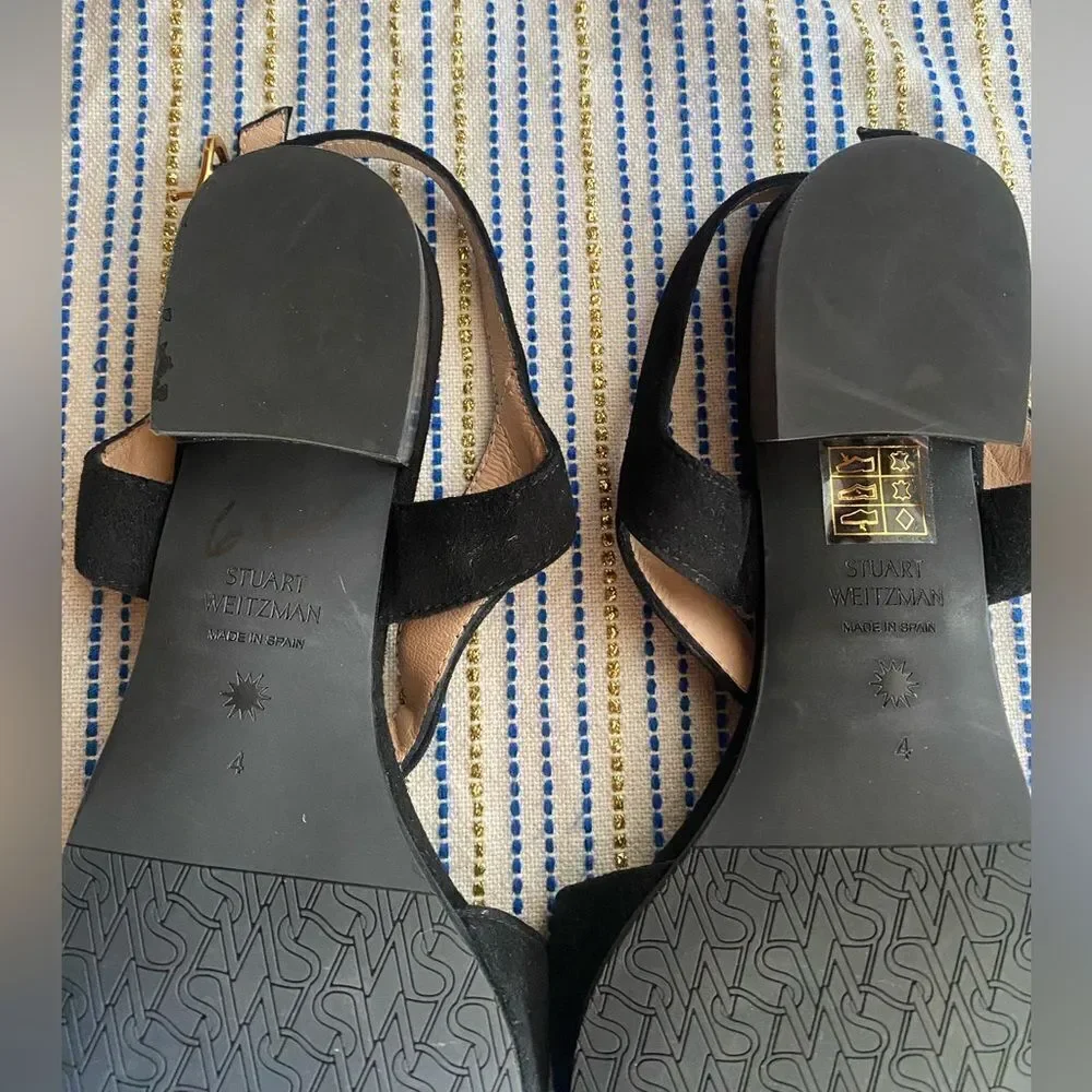 Stuart Weitzman Shalena Black Suede Strappy Sandal Buckle Sz  4 NEW